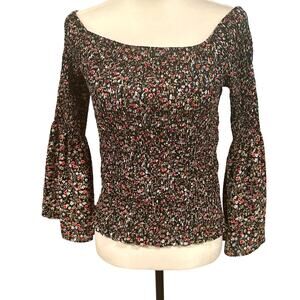 No Comment Long Sleeve Crop Top XL Black Floral